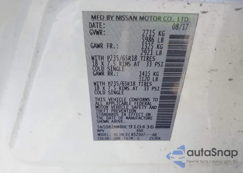 2017 Nissan Pathfinder S from USA, damaged, VIN 5N1DR2MM8HC910436